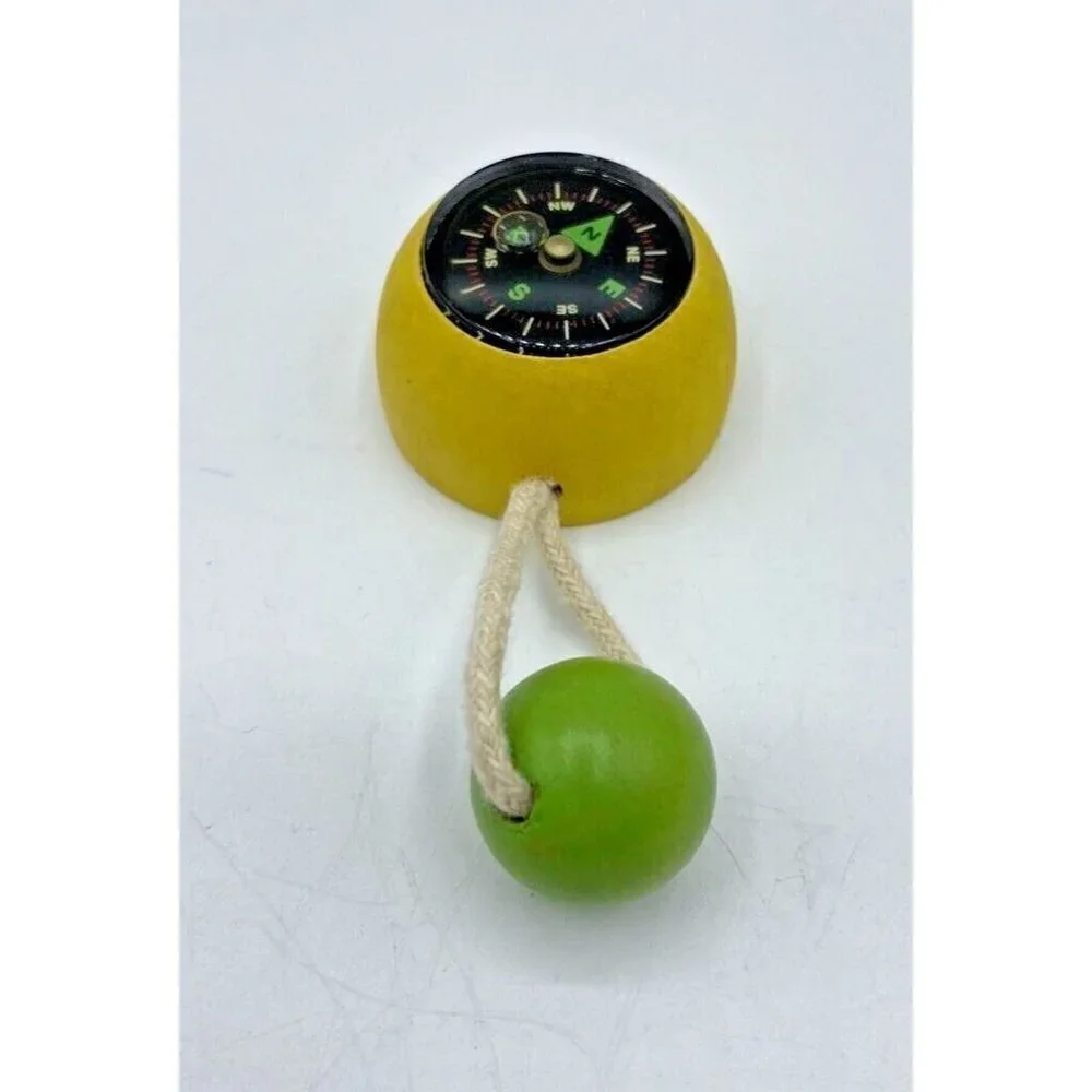 Sassafras Enterprises Mini Compass Wood 2004 Toy Cord Bead Colorful Camp Yellow